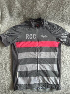 Rapha Gray and Pink Stripe RCC Short Sleeve Cycling Jersey